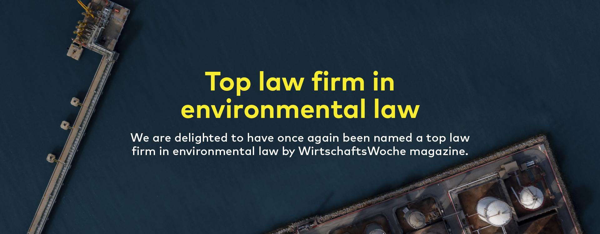 Text graphic: Top law firm in environmental law – Award by WirtschaftsWoche