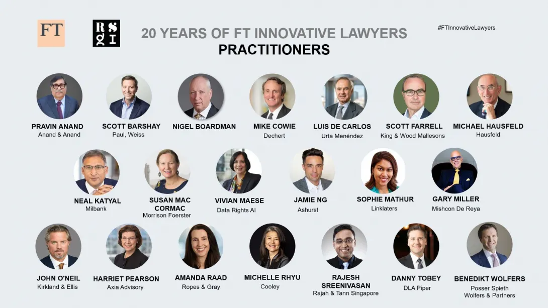 DE: Portrait overview of the 20 leading lawyers of the past 20 years at the FT Innovative Lawyers 20 Years Summit.