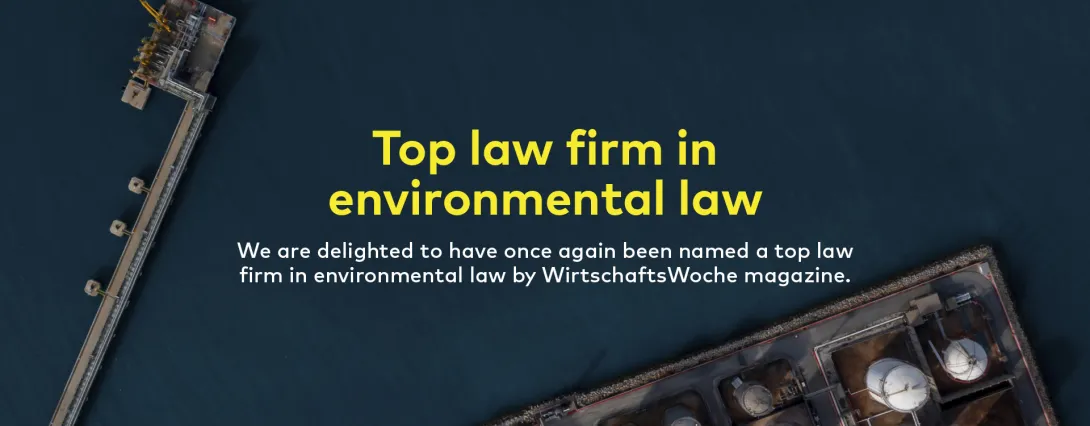 Text graphic: Top law firm in environmental law – Award by WirtschaftsWoche